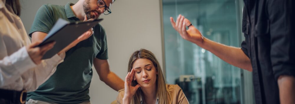 Stressed,Overwhelmed,Business,Colleagues,Feeling,Tired,At,Corporate,Meeting.,Business